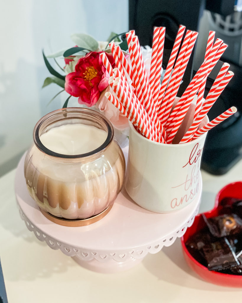 Valentines Day Themed Coffee Bar | www.tamelad.com #coffeebarideas #valentinesdaycoffeebar #valentinesdaycoffeebardecor #coffeebardecor #coffeebardecorideas