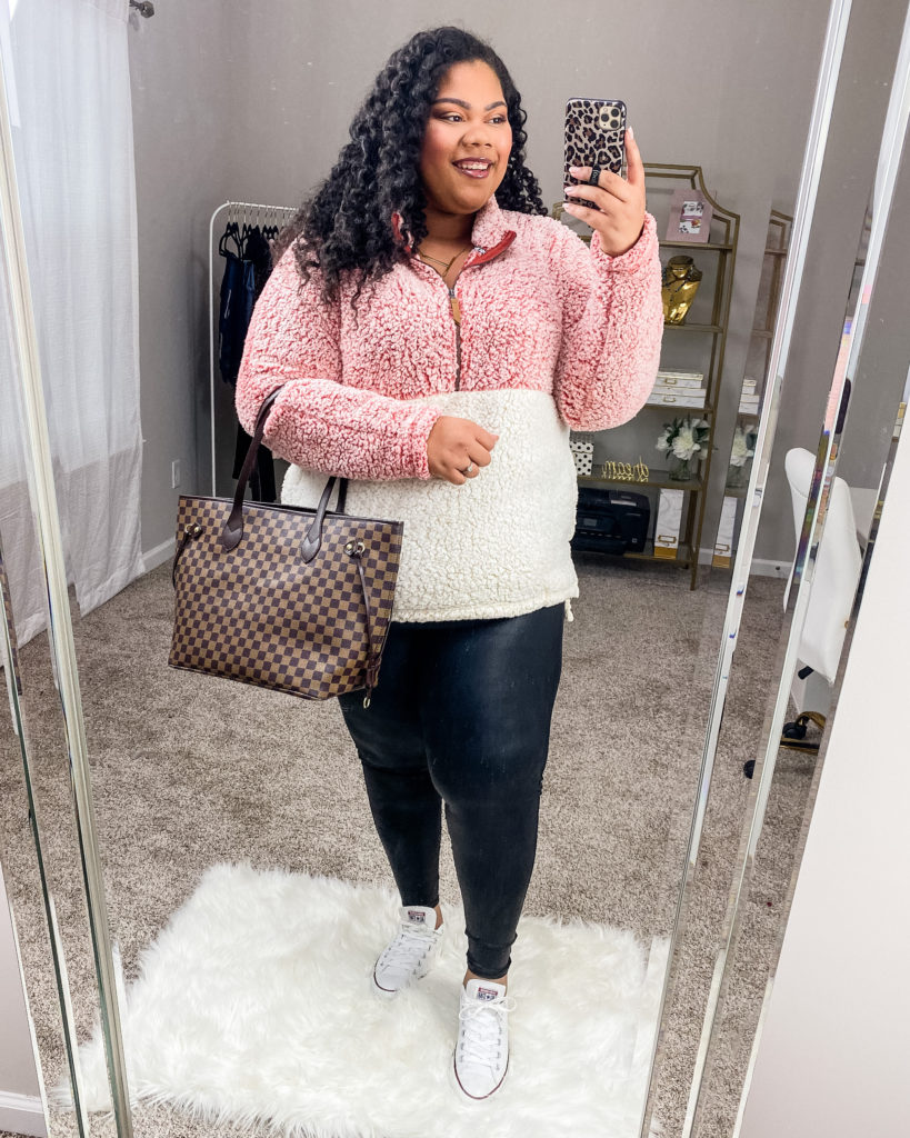 Simply Be Winter Faux Fur Coat And Lane Bryant Leather Leggings - Stylish  Curves