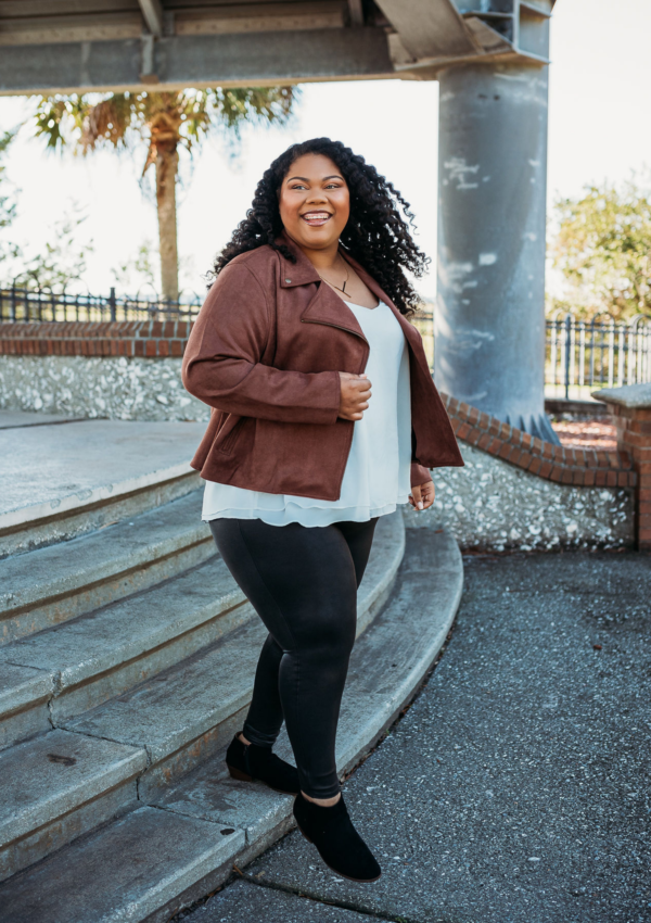 Have you been debating on if Spanx faux leather leggings are worth the money? They are! I’m sharing how to style Spanx faux leather leggings six different ways, so that you can see for yourself how truly versatile they are. Click here to see all of my looks in the Spanx faux leather leggings! | www.tamelad.com #howtostylespanxfauxleatherleggings #spanxfauxleatherleggings #leatherleggings #plussizefashion #plussizeoutfits