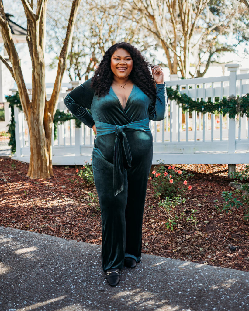 The holidays are looking different for all of us right now, but you can still put on something glam to get into the holiday spirit! I’m sharing three glamorous plus size holiday party outfit ideas. Although these holiday party outfits are glamorous, they are still comfortable enough to dance the night away! Click here to see all of my plus size holiday party outfits. | www.tamelad.com #plussizeholidaypartyoutfitideas #plussizeholidaypartyoutfits #holidaypartyoutfits #holidaypartyoutfitideas