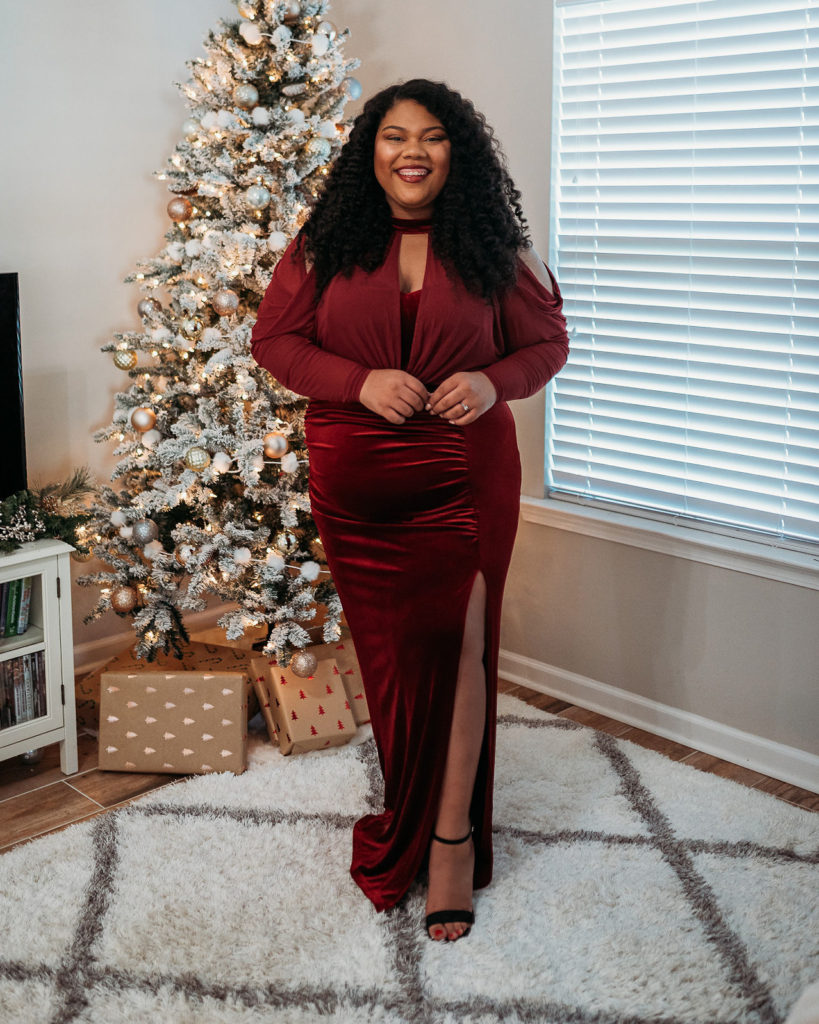 The holidays are looking different for all of us right now, but you can still put on something glam to get into the holiday spirit! I’m sharing three glamorous plus size holiday party outfit ideas. Although these holiday party outfits are glamorous, they are still comfortable enough to dance the night away! Click here to see all of my plus size holiday party outfits. | www.tamelad.com #plussizeholidaypartyoutfitideas #plussizeholidaypartyoutfits #holidaypartyoutfits #holidaypartyoutfitideas