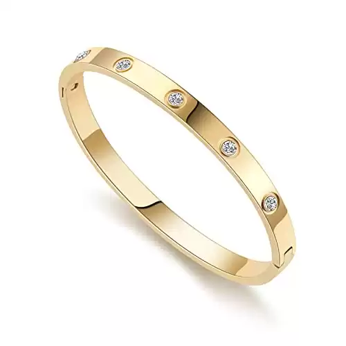 RIMRIVA Gold Bracelets For Women 14K Gold Plated Friendship Bracelets Bangle With Cubic Zirconia Stones
