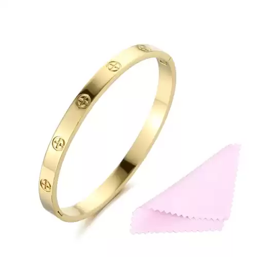 YCSLYW Women's Stainless Steel Bracelet Jewelry Crystal Bracelet With Cube Zircon Hinge Jewelry Oval Bangle