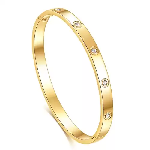 VQYSKO Love Friendship Bracelet Bangle Gold Rose Gold Silver With Cubic Zirconia Stones Stainless Steel