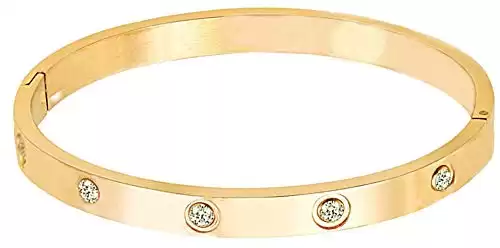 A D. Allen & DANMI. Ad Jewelry 18 K Gold Plated Love Bangle Bracelet Stone Stainless Steel Bangle for Love
